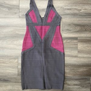 Herve Leger Grey and Purple Bodycon Dress Size Small